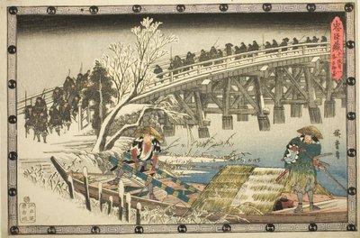 Act 11, Deel 1: De Nadering van de Nachtelijke Aanval, uit de serie "De Wraak van de Loyale Retainers" door Utagawa Hiroshige
