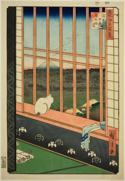 Asakusa rijstvelden en Torinomachi festival (Asakusa tanbo Torinomachi mode), uit de serie "Honderd beroemde uitzichten van Edo (Meisho Edo hyakkei)" door Utagawa Hiroshige