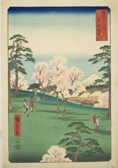 Asuka-heuvel in de oostelijke hoofdstad (Toto Asukayama), uit de serie "Zesendertig uitzichten op de berg Fuji (Fuji sanjurokkei)" door Utagawa Hiroshige