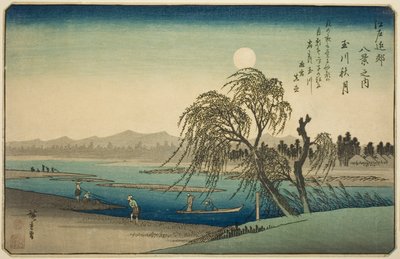 Herfstmaan boven de Tama-rivier (Tamagawa no shugetsu), uit de serie "Acht Zichten in de Omgeving van Edo (Edo kinko hakkei no uchi)" door Utagawa Hiroshige