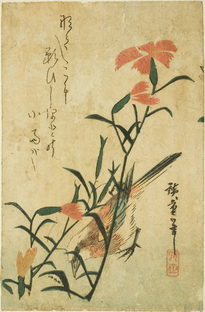 Vogel en wilde anjer door Utagawa Hiroshige