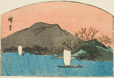Boten op meer, sectie van een ongetitelde harimaze afdruk door Utagawa Hiroshige