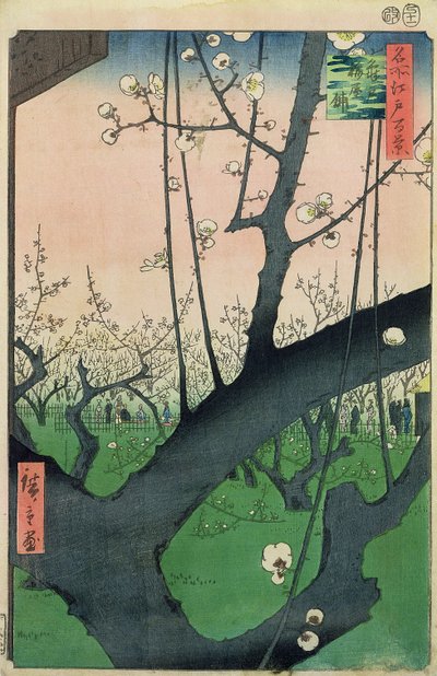 Tak van een bloeiende pruimenboom door Utagawa Hiroshige