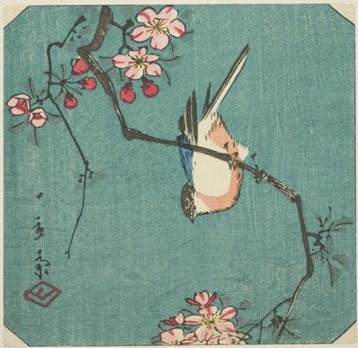 Goudvink, deel van een ongetiteld harimaze-print door Utagawa Hiroshige