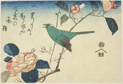 Bush warbler en camelia door Utagawa Hiroshige