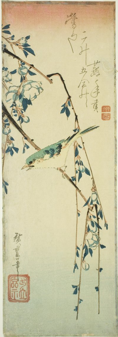 Bush warbler op pruimentak door Utagawa Hiroshige