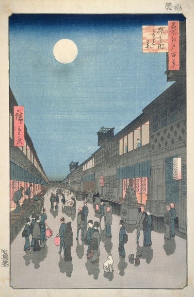 Nachtelijke scène in Saruwaka-straat, uit Honderd gezichten op Edo, 1856 door Utagawa Hiroshige