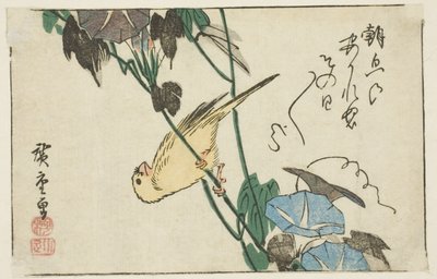 Kanarie en Morgenroosjes door Utagawa Hiroshige