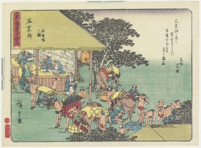 Paarden wisselen bij het station van Ishiyakushi door Utagawa Hiroshige