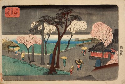 Kersenbomen in de regen aan de Sumida-rivierdijk door Utagawa Hiroshige