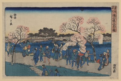 Kersenbloesems langs de Sumida-rivier door Utagawa Hiroshige