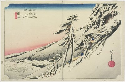 Helder Weer na Sneeuw, Kameyama, yukibare, ca. 1833 door Utagawa Hiroshige