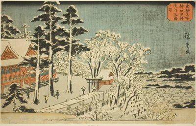 Helder weer na sneeuwval bij de Kanda Myojin-schrijn (Kanda Myojin keidai yukibare no zu), uit de serie "Beroemde plaatsen in de oostelijke hoofdstad (Toto meisho)" door Utagawa Hiroshige