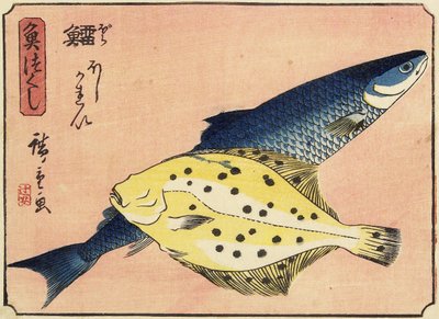 Kabeljauw en heilbot, 1830-1844 door Utagawa Hiroshige