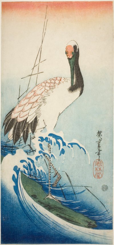 Kraanvogel en golven door Utagawa Hiroshige