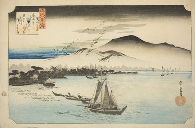 Neerdalende ganzen bij Katada (Katada rakugan), uit de serie "Acht gezichten van Omi (Omi hakkei no uchi)" door Utagawa Hiroshige