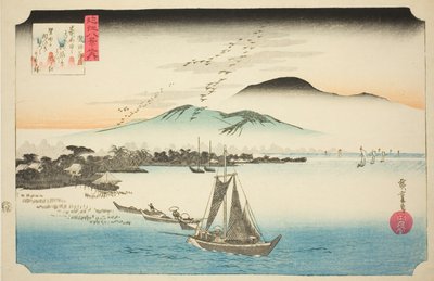 Neerdalende Ganzen bij Katada, uit de serie "Acht Zichten van Omi" door Utagawa Hiroshige