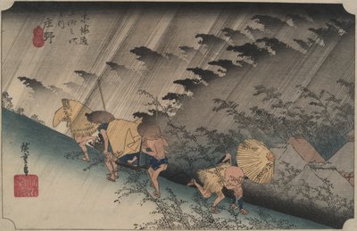 Regenbui bij Shono, uit de serie Drieënvijftig stations van de Tokaido door Utagawa Hiroshige