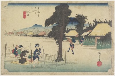 Drogen van kalebasschillen, Minakuchi, ca. 1833 door Utagawa Hiroshige