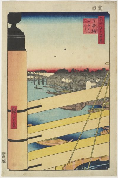 Edo-bashi Brug van Nihon-bashi, december 1857 door Utagawa Hiroshige