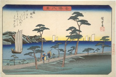 Acht Zichten op Kanazawa #5: Terugkerende Zeilboten bij Ottomo door Utagawa Hiroshige