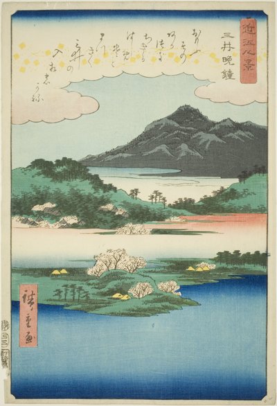 Avondbel bij de Mii-tempel, uit de serie "Acht Zichten van Omi" door Utagawa Hiroshige