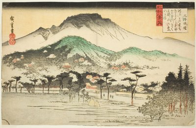 Avondklok bij Mii-tempel (Mii bansho), uit de serie "Acht Zichten van Omi (Omi hakkei no uchi)" door Utagawa Hiroshige