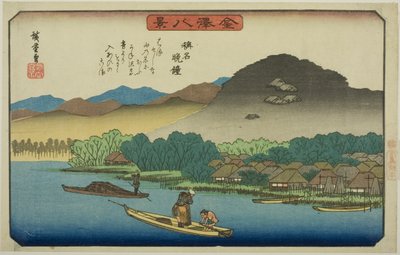 Avondklok bij Shomyo (Shomyo bansho), uit de serie "Acht Zichten van Kanazawa (Kanazawa hakkei)" door Utagawa Hiroshige