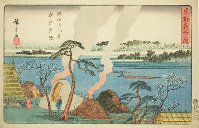 Avondgloed bij Imado, Acht Zichten van de Sumida Rivier (Sumidagawa hakkei, Imado sekisho), uit de serie 