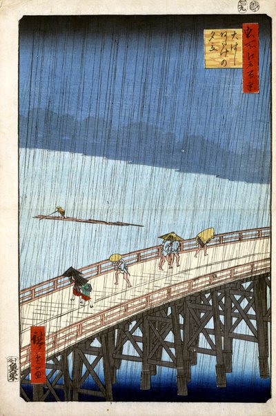 Avondregen bij Atake en de Grote Brug, 1856-1858 door Utagawa Hiroshige