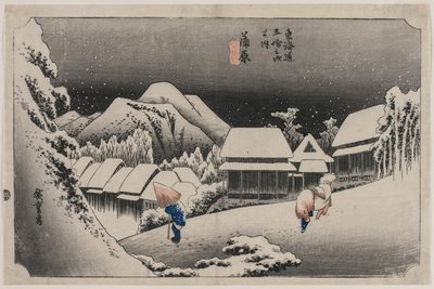 Avondsneeuw bij Kambara (nummer zestien van de serie Drieënvijftig stations van de Tokaido) door Utagawa Hiroshige