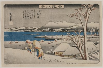 Avondsneeuw bij Uchikawa, uit de serie Acht Zichten van Kanazawa door Utagawa Hiroshige