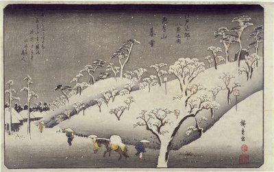 Avondsneeuw op de Asuka-berg, uit Acht Zichten van de Omgeving van Edo, ca. 1838 door Utagawa Hiroshige