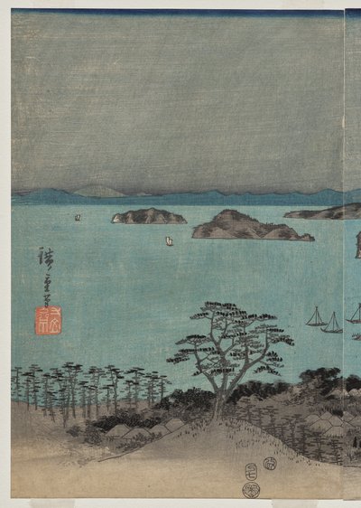 Avondzicht op de acht beroemde plaatsen bij Kanazawa onder volle maan in de provincie Musashi door Utagawa Hiroshige