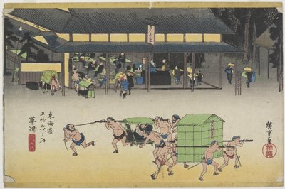 Beroemde Posthuis, Kusatsu, c. 1833 door Utagawa Hiroshige