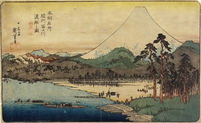 Veerboten bij de Fuji-rivier in de provincie Sunshu, c. 1832-1839 door Utagawa Hiroshige