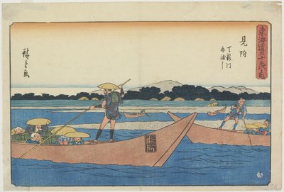 Veerboot op de Tenryu-rivier bij Mitsuke, 1841-1842 door Utagawa Hiroshige