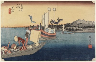 Veerboten, Arai, c. 1833 door Utagawa Hiroshige