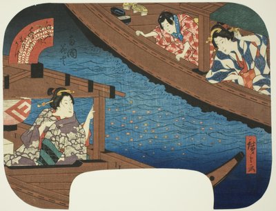 Vuurwerk bij Ryogoku (Ryogoku hanabi), uit de serie "Reflecties op water bij beroemde plaatsen in Edo (Edo meisho mizu no omokage)" door Utagawa Hiroshige