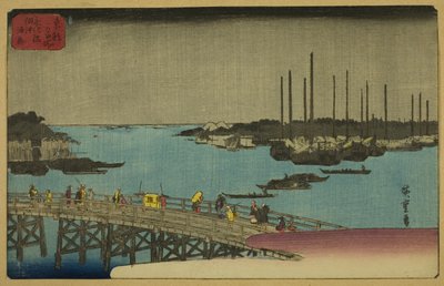 Vissersboten bij de Eitai Brug in Tsukuda Baai (Eitaibashi Tsukuda oki isaribune), uit de serie "Beroemde Plaatsen in de Oostelijke Hoofdstad (Toto meisho)" door Utagawa Hiroshige