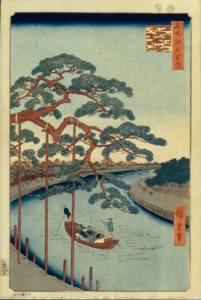 Vijf dennen en het Onagi-kanaal, Honderd beroemde uitzichten van Edo door Utagawa Hiroshige