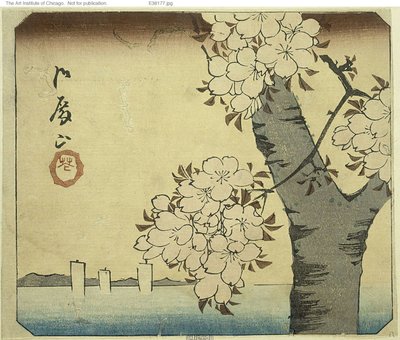 Bloemen op Goten Hill, deel van een blad uit de serie "Uitknipsels van beroemde plaatsen in Edo" door Utagawa Hiroshige