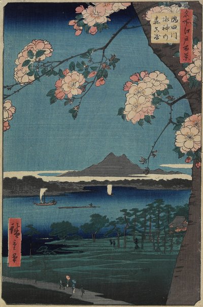 Bos van Suijin Heiligdom en Masaki aan de Sumida Rivier, Augustus 1856 door Utagawa Hiroshige
