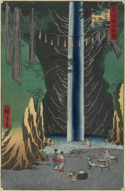 Fudo-waterval, Oji, 1857 door Utagawa Hiroshige