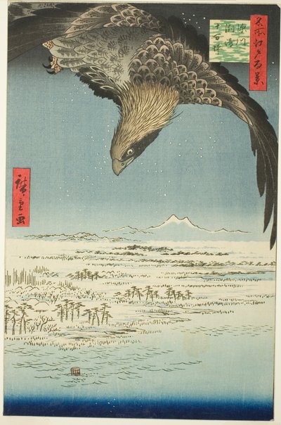 Fukagawa Susaki en Jumantsubo, uit de serie "Honderd Beroemde Zichten van Edo (Meisho Edo hyakkei)" door Utagawa Hiroshige