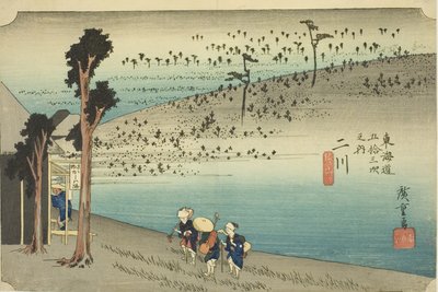 Futakawa: Sarugababa Plateau (Futakawa, Sarugababa), uit de serie Drieënvijftig Stations van de Tokaido (Tokaido gojusan tsugi no uchi), ook bekend als de Hoeido Tokaido door Utagawa Hiroshige