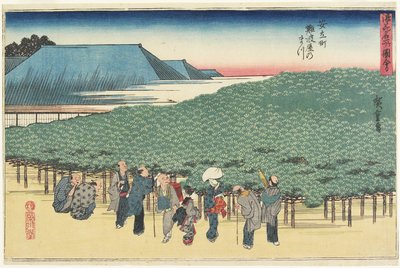 Reusachtige den van Naniwaya in Anryu-machi, ca. 1834 door Utagawa Hiroshige