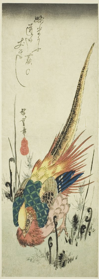 Gouden Fazant en Adelaarsvarens door Utagawa Hiroshige