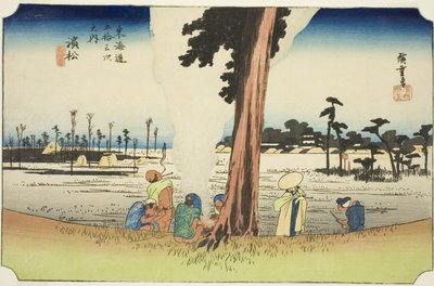 Hamamatsu: Winters tafereel, uit de serie "Drieënvijftig stations van de Tokaido," ook bekend als de Hoeido Tokaido door Utagawa Hiroshige