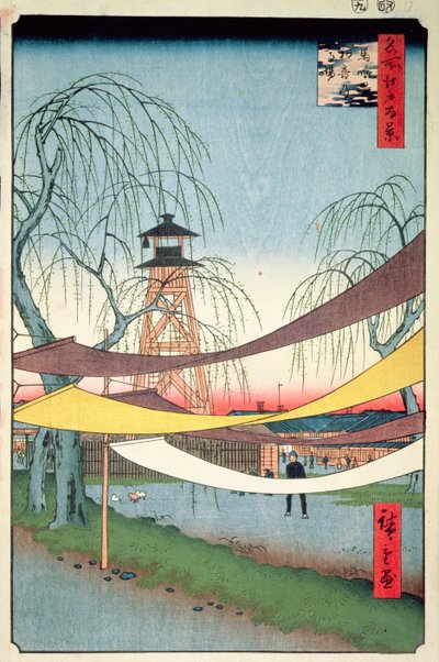 Hatsune Rijgronden, Bakuro-cho, nr.6 uit Honderd uitzichten van Edo, 1857 door Utagawa Hiroshige